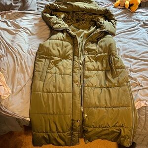 Olive Green Puffer Vest with Hood